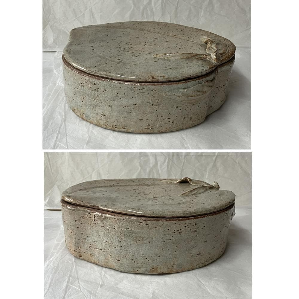 e3120 萩焼 桃形 喰籠 木箱入り 蓋物 菓子器 喰篭 茶道具