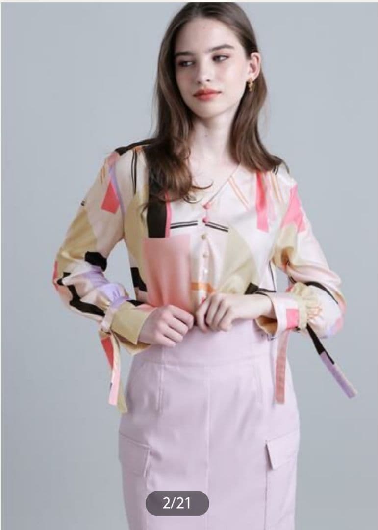 マック新品未使用ピンキーダイアンカラーブロックプリントブラウス