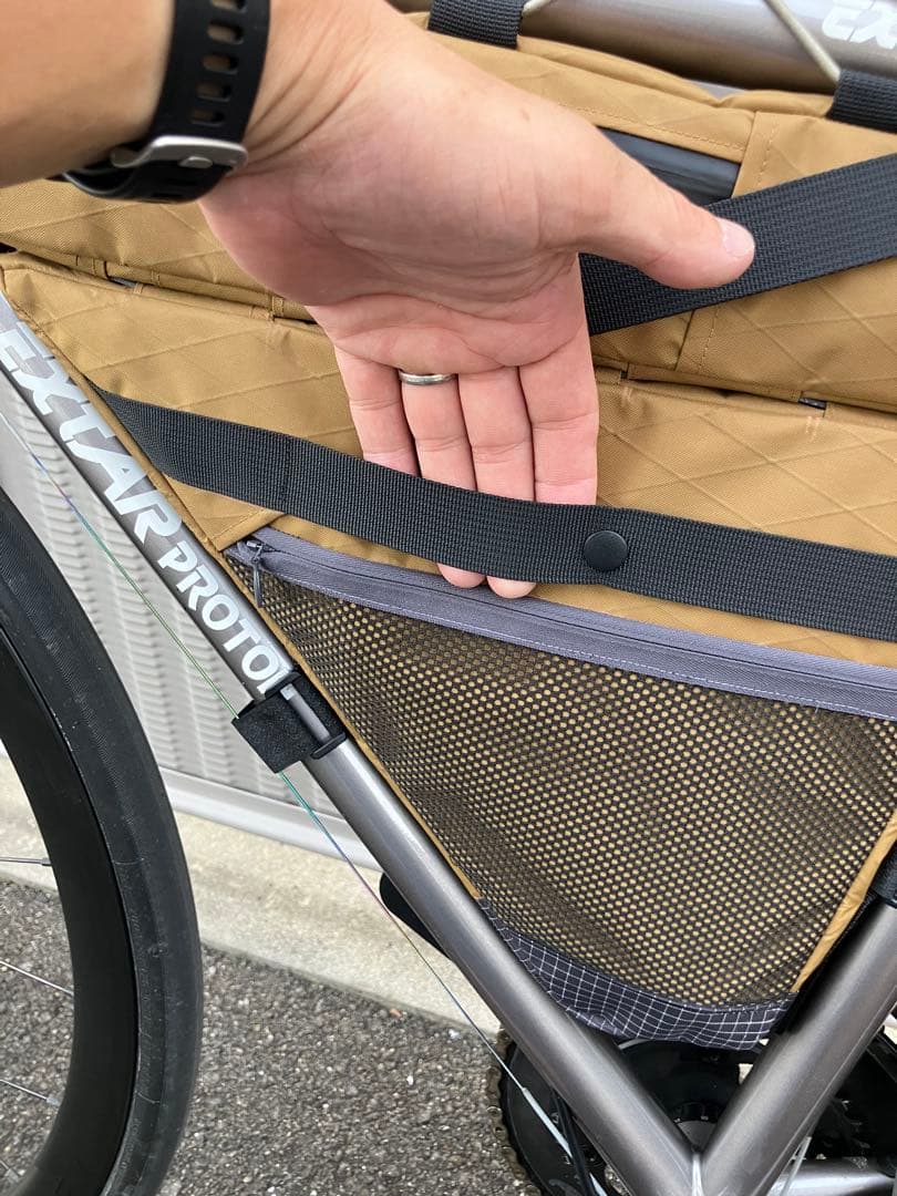 ハンドメイド　上下分割フルフレームバッグ　X-PAC Cブラウン　フレーム49