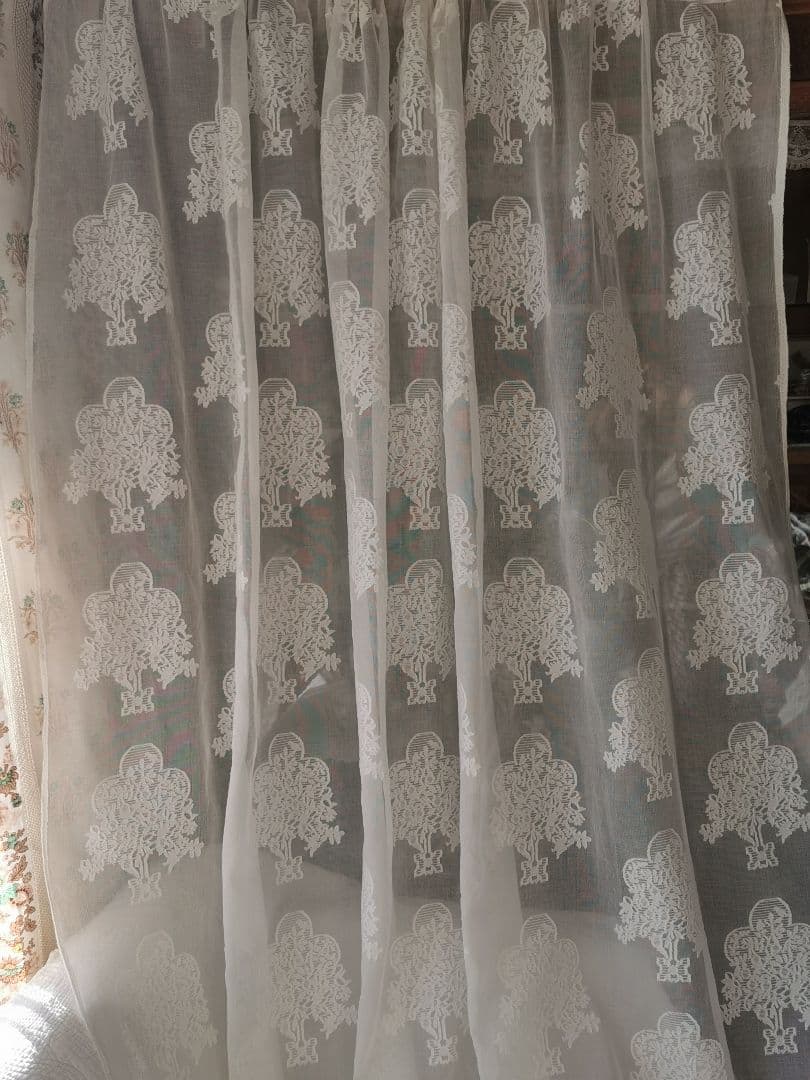 アンティーク 英国 マドラスレース 生命の樹と鳥 ノッティンガムカーテンパネル