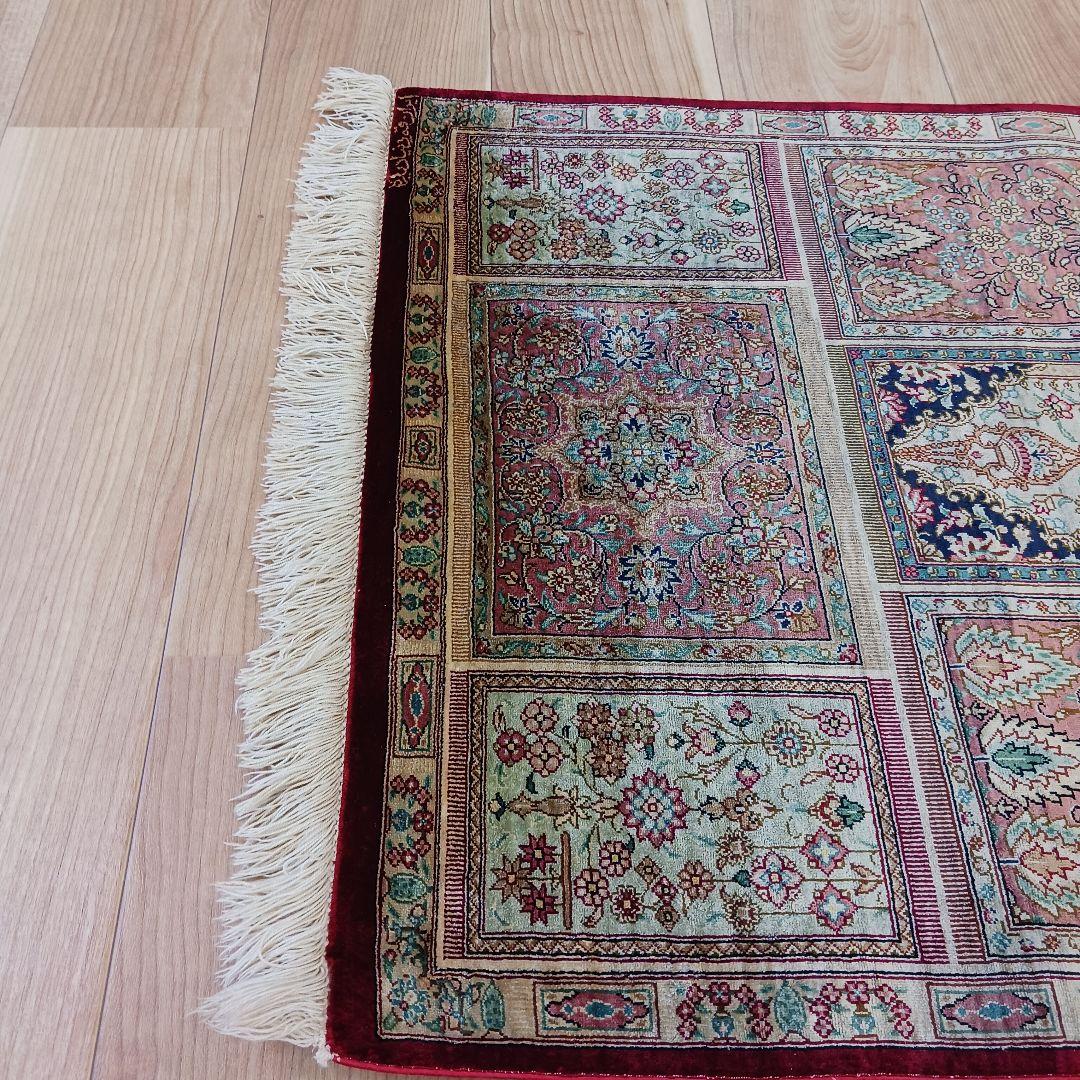 Y2691 ペルシャ絨毯 クム産 シルク100% 手織り100万ノット 工房