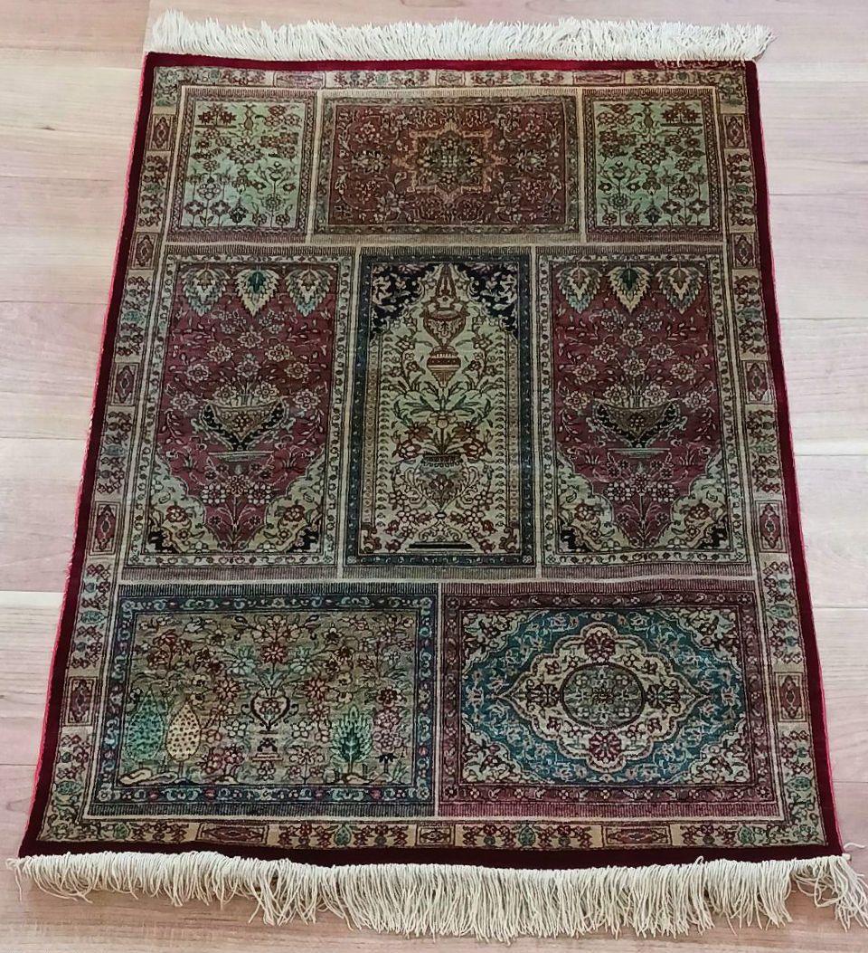 Y2691 ペルシャ絨毯 クム産 シルク100% 手織り100万ノット 工房