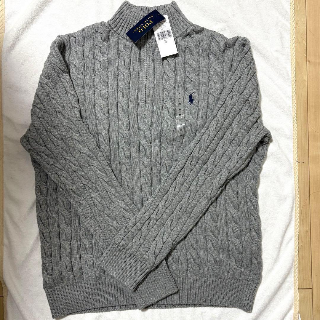 新品未使用 ポロラルフローレン ハーフジップ ケーブルニット M グレー