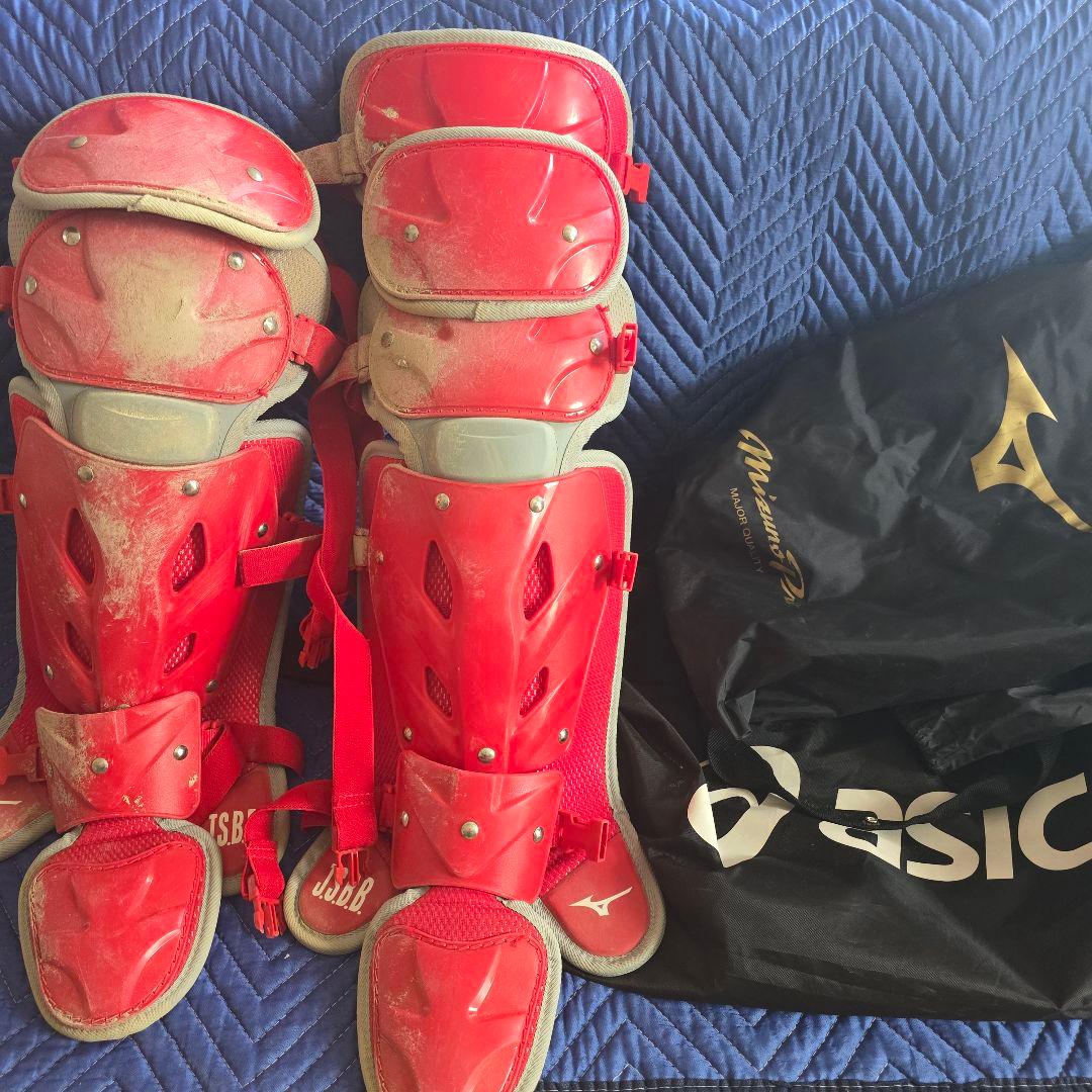 ミズノプロ 赤 軟式用捕手防具セット キャッチャー用ヘルメット