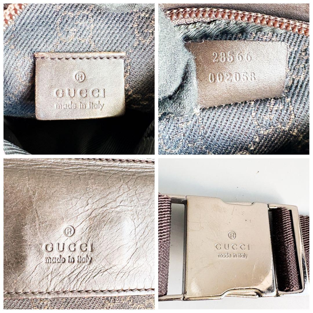美品✨グッチ ボディバッグ ウェストポーチ ショルダー GG キャンバス レザー