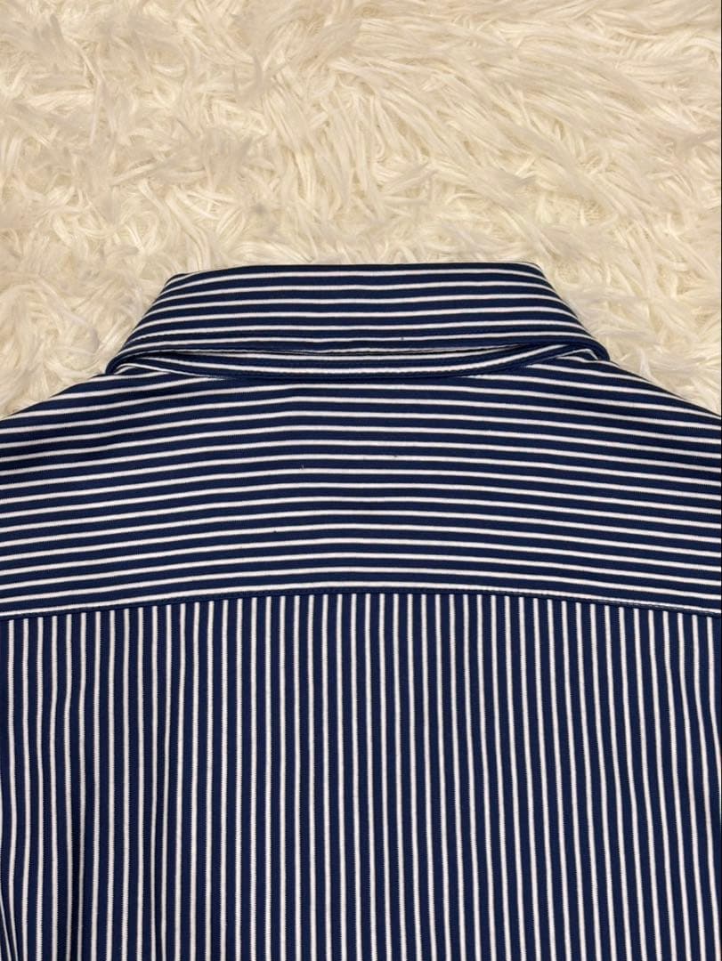 【新品】ポロラルフローレン ニットドレスシャツ ストライプ L ネイビー