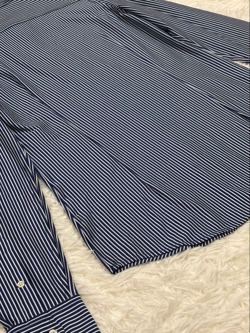 【新品】ポロラルフローレン ニットドレスシャツ ストライプ L ネイビー