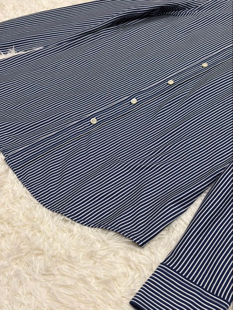 【新品】ポロラルフローレン ニットドレスシャツ ストライプ L ネイビー