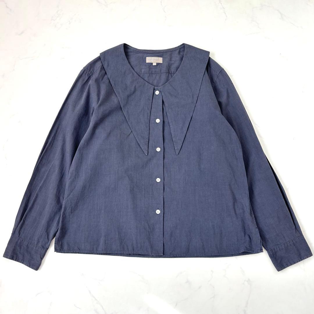 マーガレットハウエル ネッカチーフカラー コットンシャツ 長袖 L 日本製