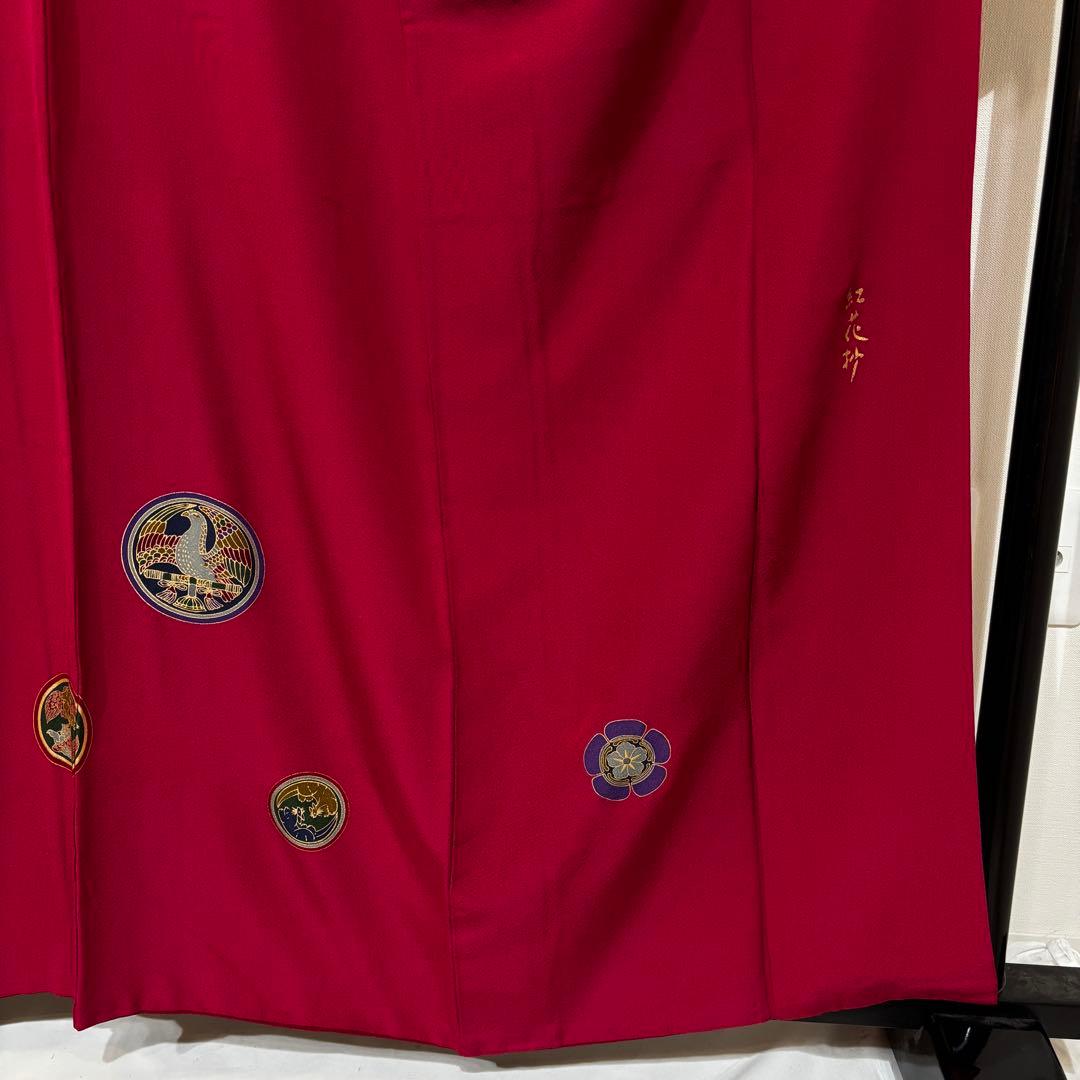 袷　小紋　飛び柄小紋　赤色地に丸紋　身丈159 裄丈67 k1293