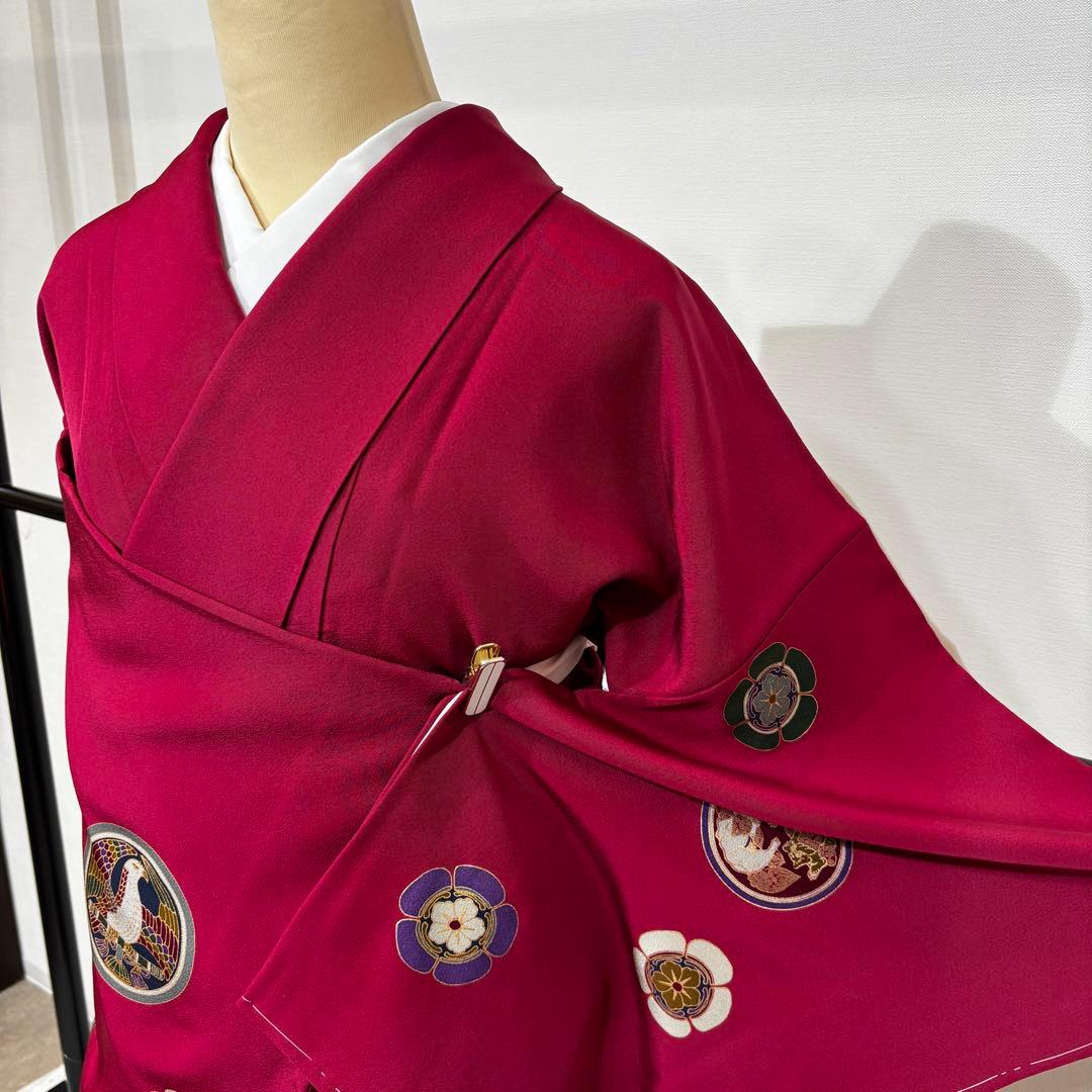 袷　小紋　飛び柄小紋　赤色地に丸紋　身丈159 裄丈67 k1293