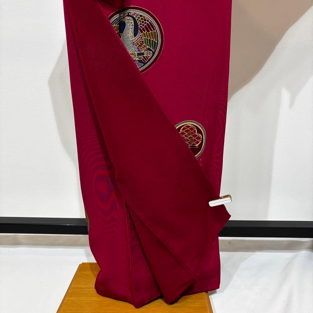 袷　小紋　飛び柄小紋　赤色地に丸紋　身丈159 裄丈67 k1293