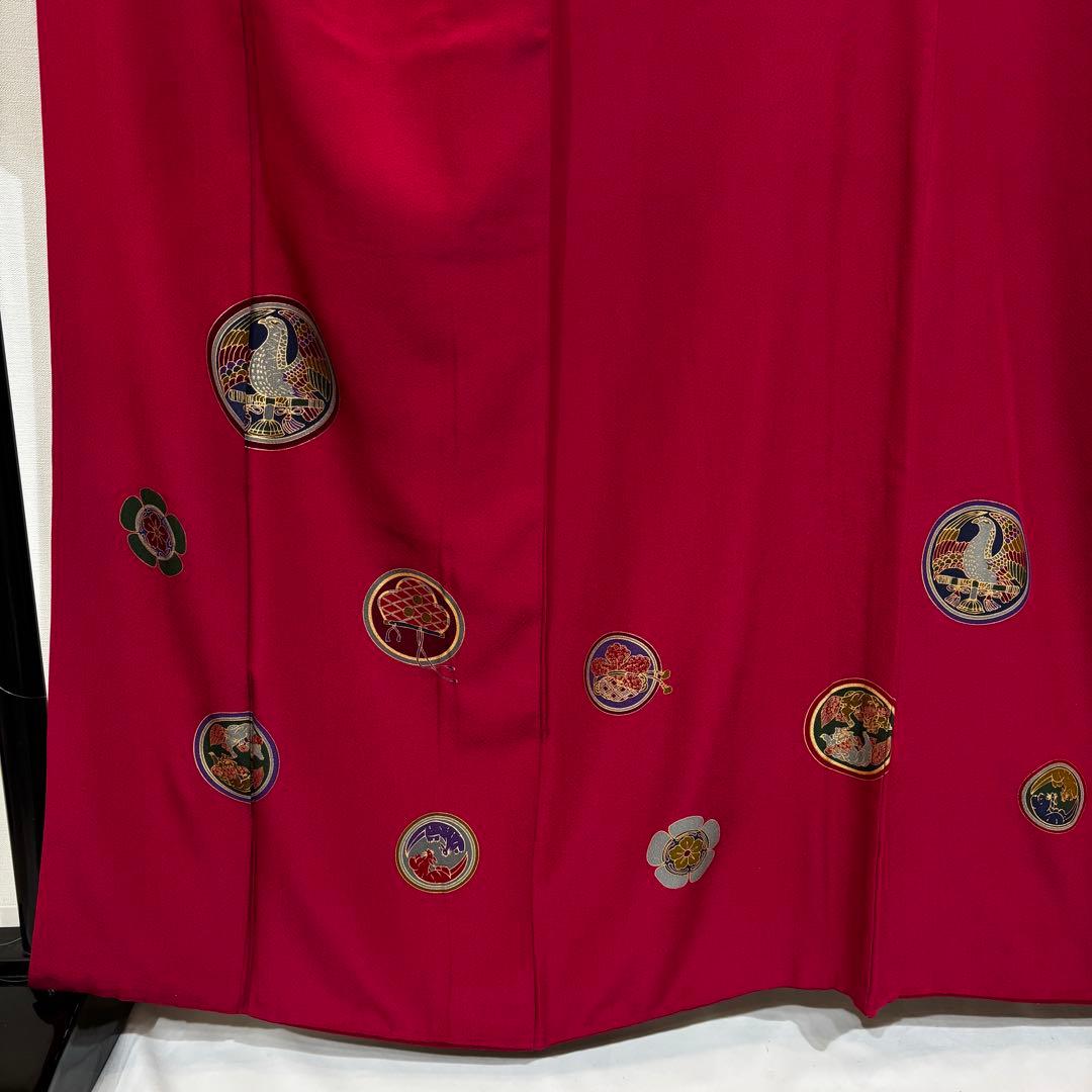 袷　小紋　飛び柄小紋　赤色地に丸紋　身丈159 裄丈67 k1293