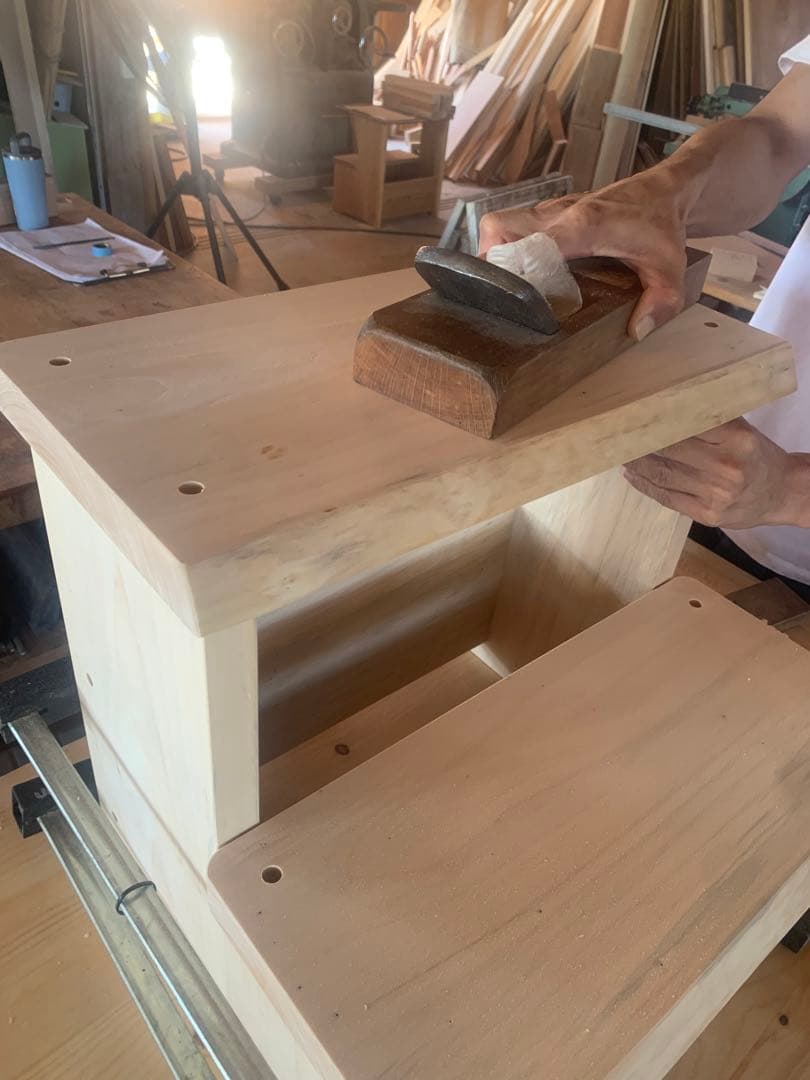 ★年末セール♦︎送料込✨限定イチョウ耳付B〜ちょこっと腰掛け家事ステップ台、棚