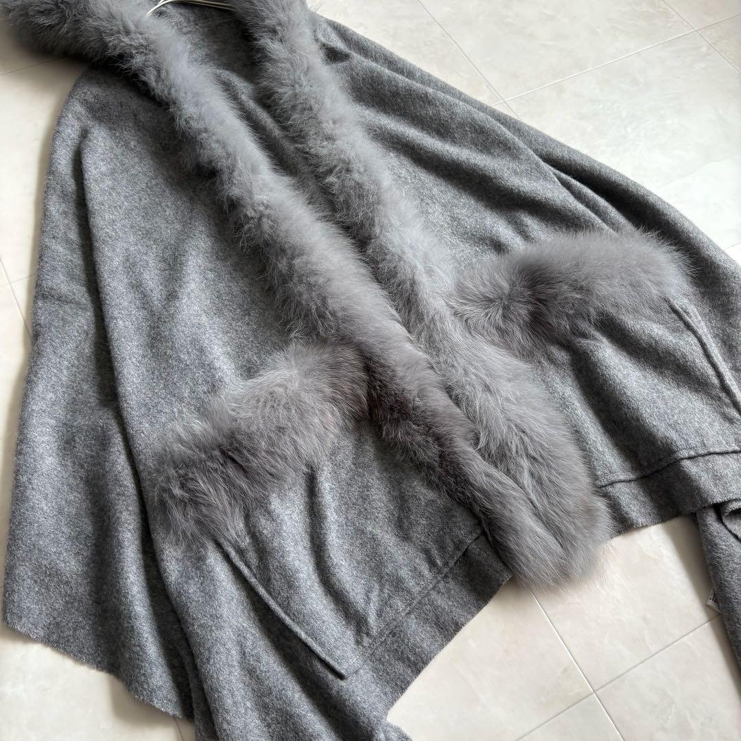 美品✨Diagram カシミヤ×FOXファー フードケープ ポンチョ グレー F