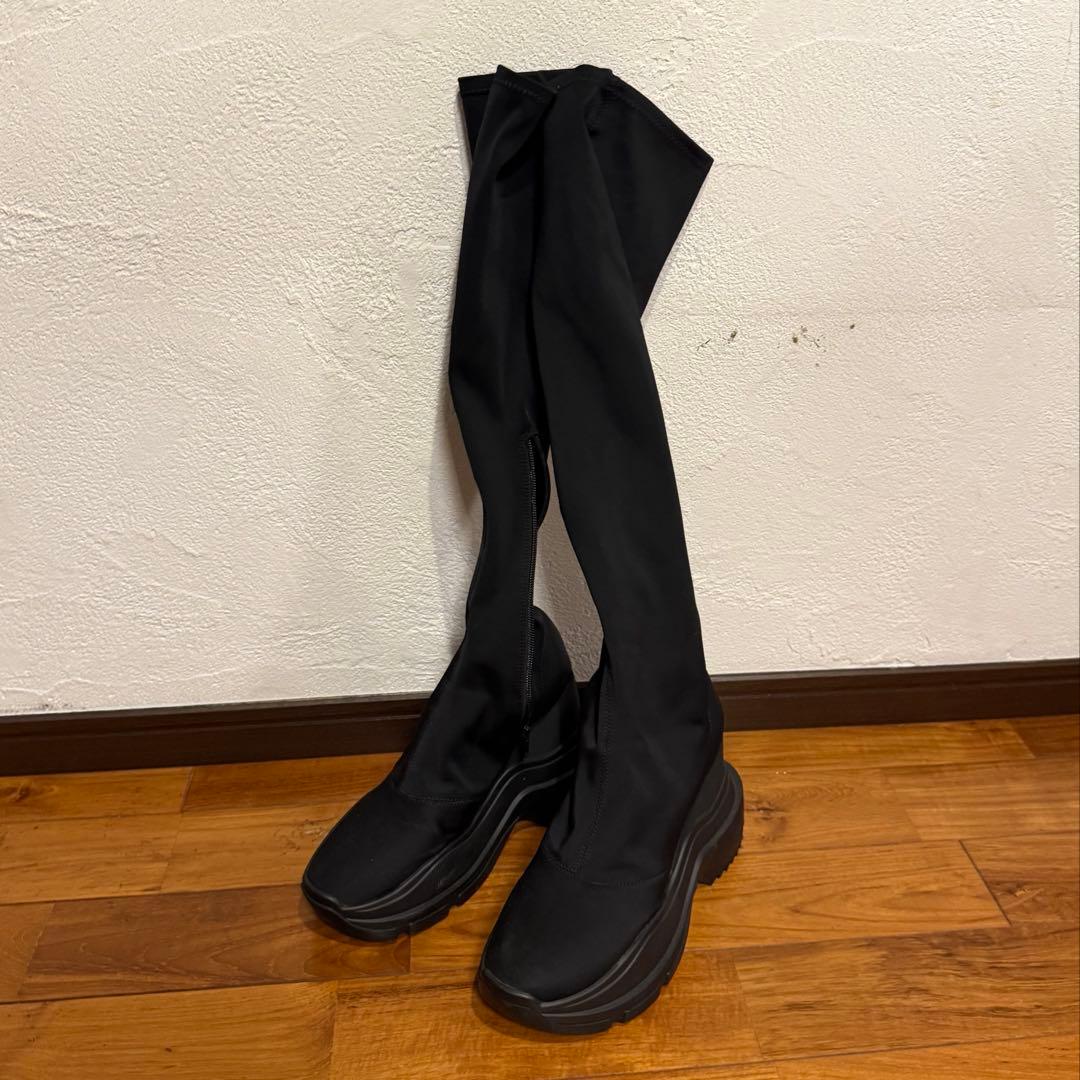 靴 YELLO BLACK DOUBLE SNEAKER LONG BOOTS