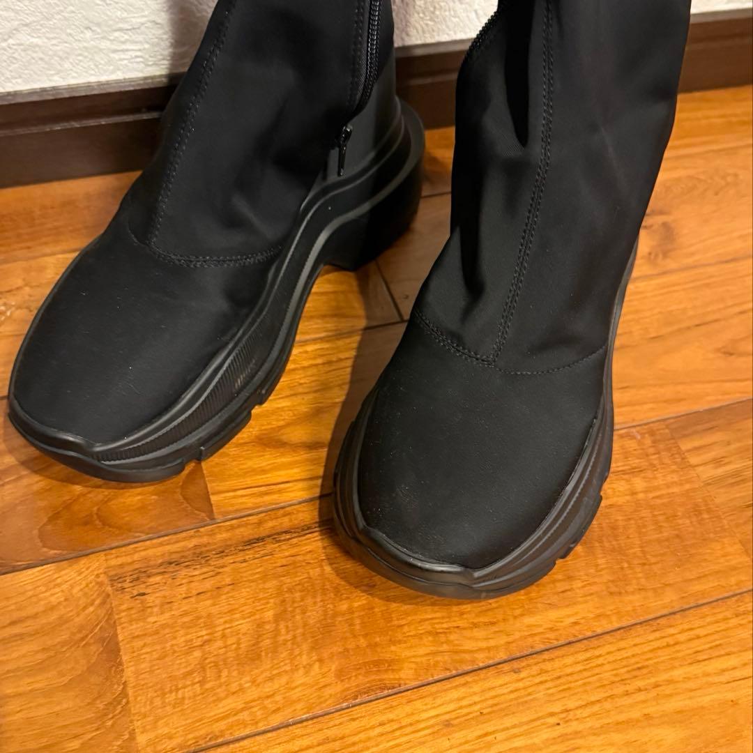 靴 YELLO BLACK DOUBLE SNEAKER LONG BOOTS