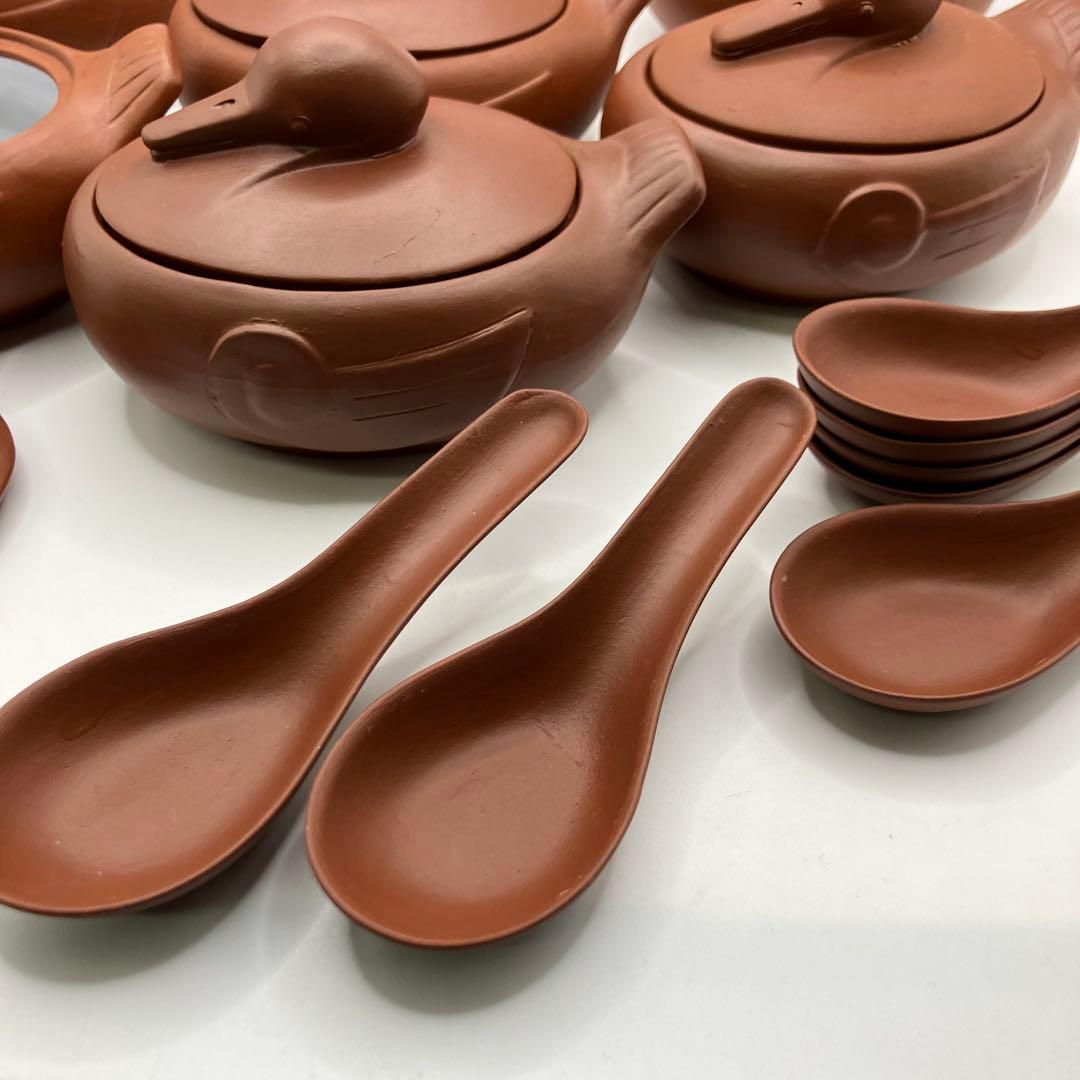 鴨　耐熱土器　朱泥　茶碗蒸し　蓋付小鉢　業務用　小鉢　六客