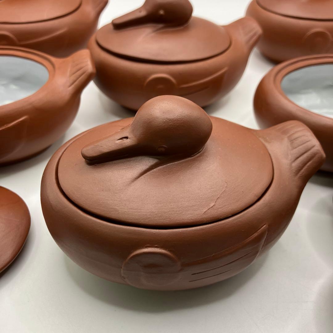 鴨　耐熱土器　朱泥　茶碗蒸し　蓋付小鉢　業務用　小鉢　六客