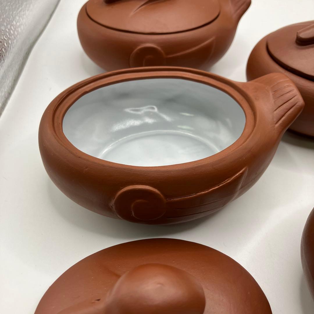 鴨　耐熱土器　朱泥　茶碗蒸し　蓋付小鉢　業務用　小鉢　六客