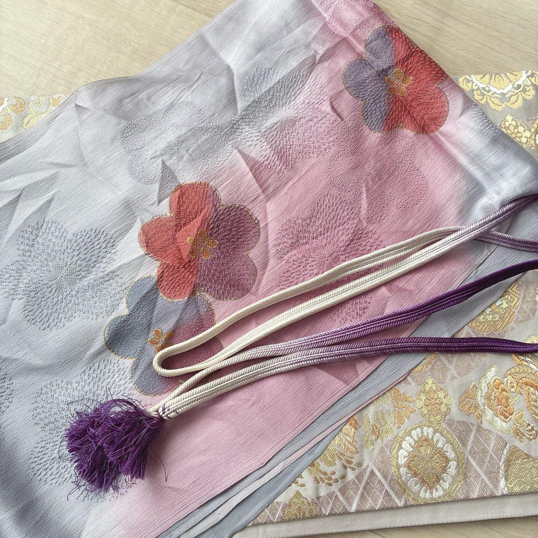 色無地　フルセット　着物　正絹　トールサイズ　紫　卒業式　入学式　一つ紋　G6