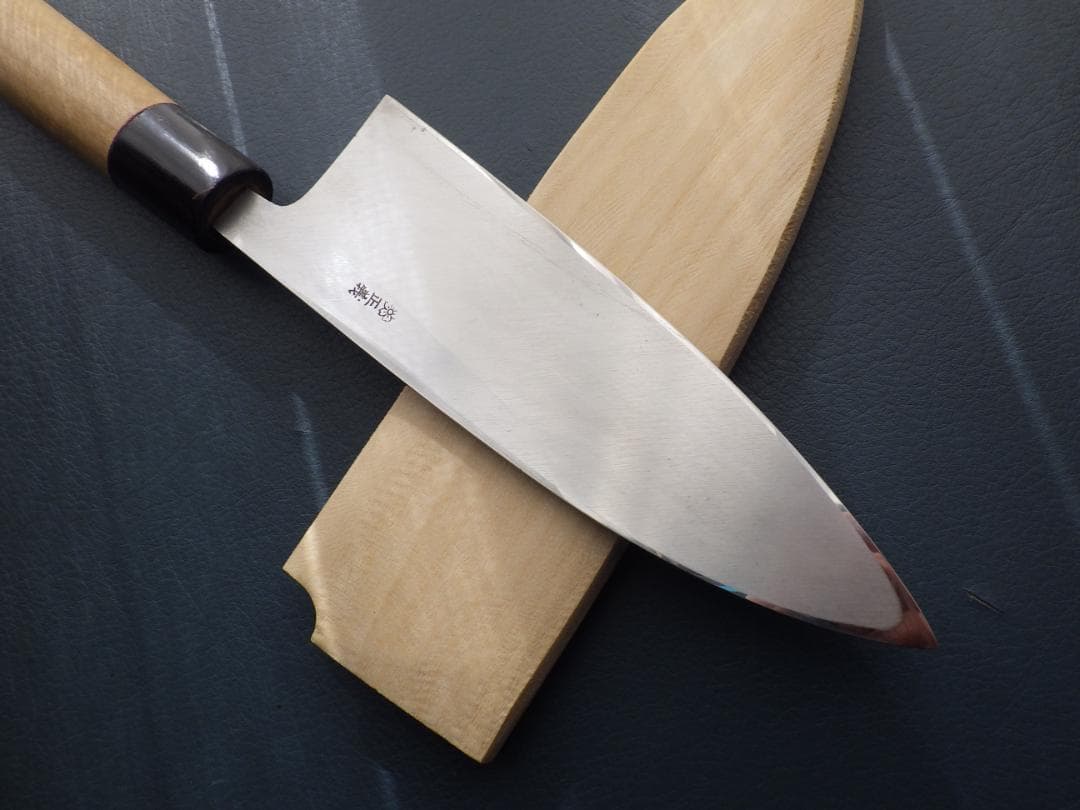 正義作★出刃包丁・本水牛天然木柄★㊨手研ぎ済み・堺打刃物▲記名有▲