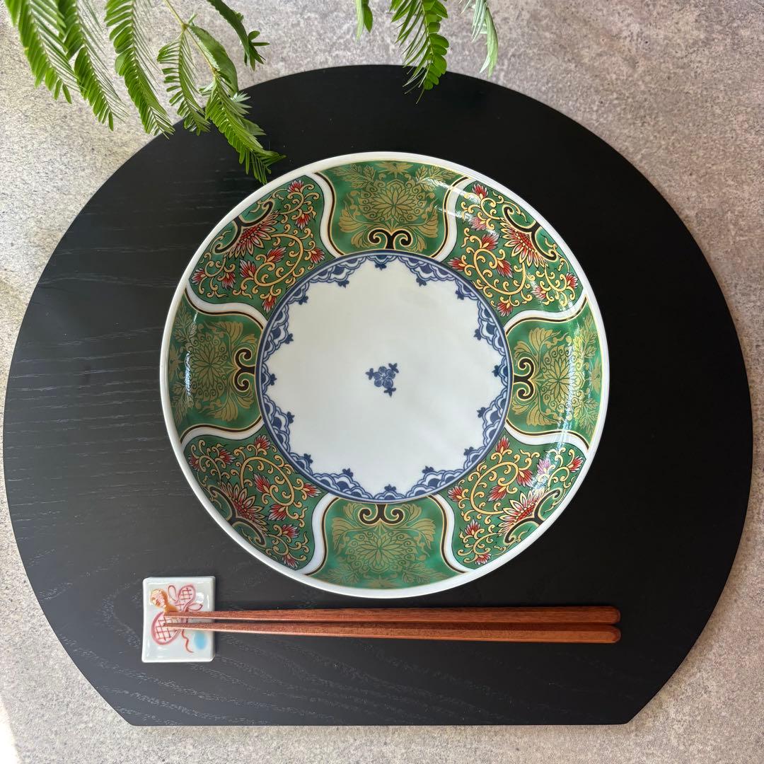 献上古伊万里　大皿　５枚セット　緑　グリーン　和食器　多用皿　金彩　豪華　和皿