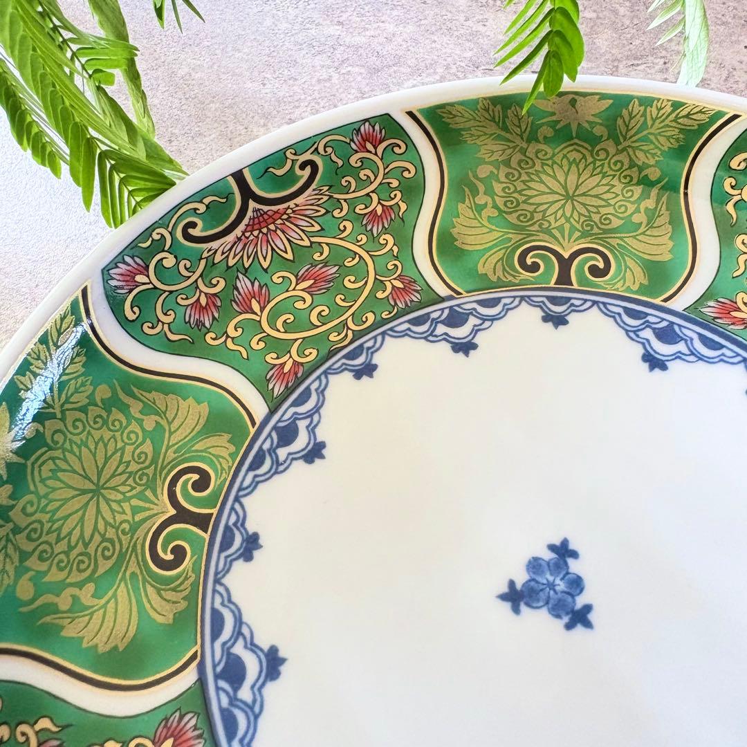 献上古伊万里　大皿　５枚セット　緑　グリーン　和食器　多用皿　金彩　豪華　和皿