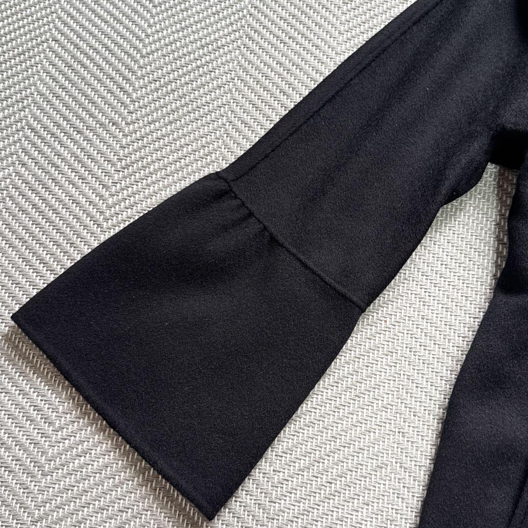 極美品 ハナエモリ カシミヤ100% リバーコート ベルスリーブ 女優襟 黒 M