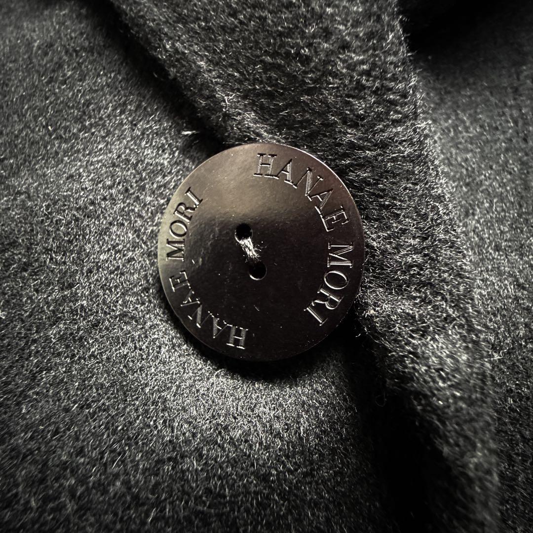 極美品 ハナエモリ カシミヤ100% リバーコート ベルスリーブ 女優襟 黒 M