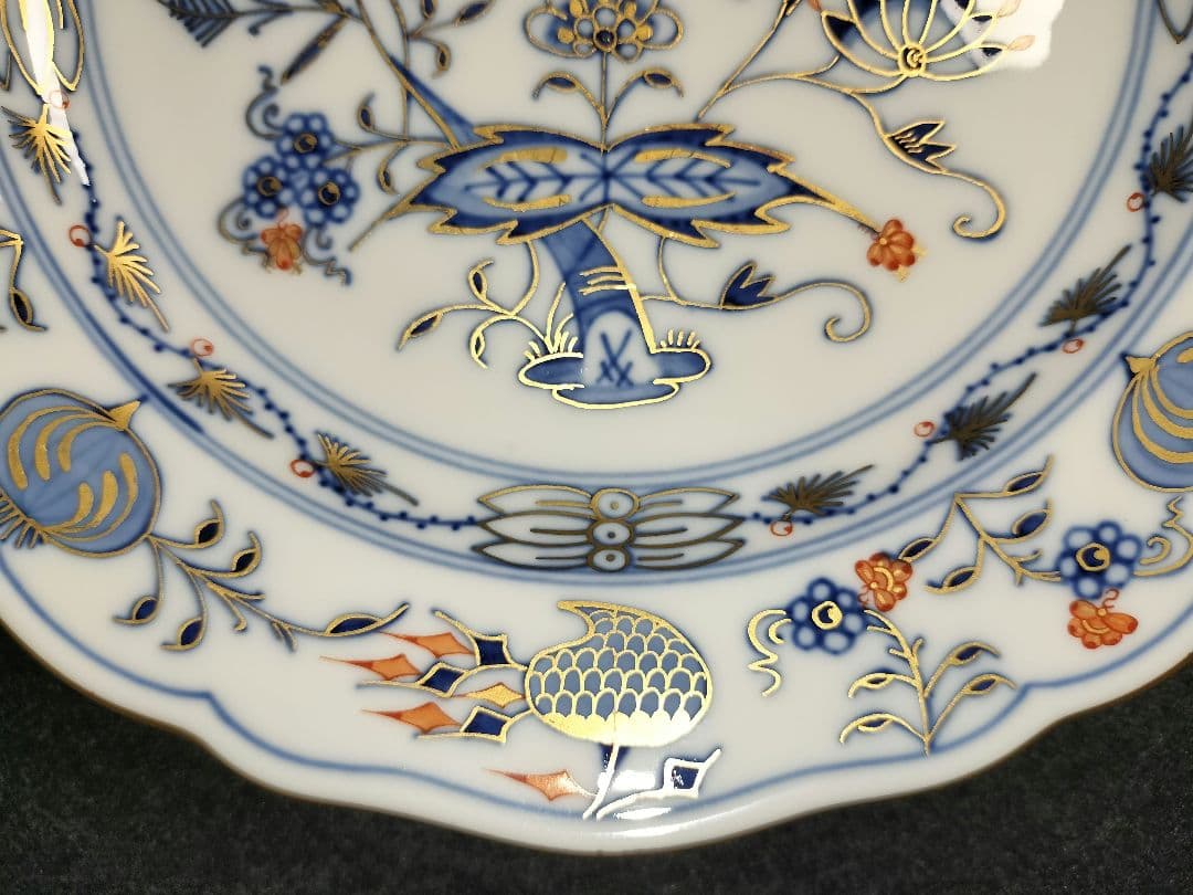少々難あり《18cm》一級品 Meissen マイセン 朱金オニオン プレート皿