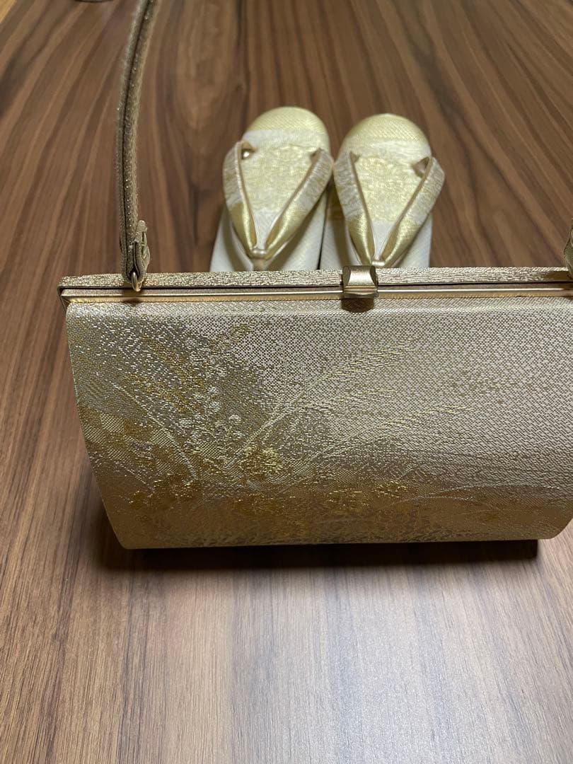 和装用　礼装　佐賀錦　Ｍ〜Ｌサイズ　留袖用 日本製 草履バッグ ゴールド 花柄