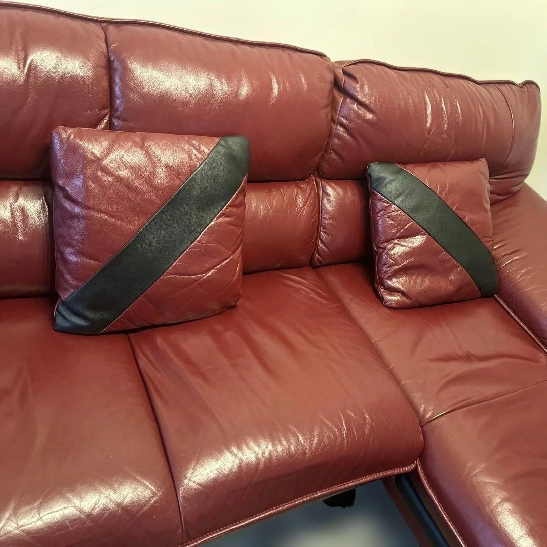 ニトリ L字 コーナー ソファ ロゾ 本革 レッド ソファー 4人掛け　カウチ