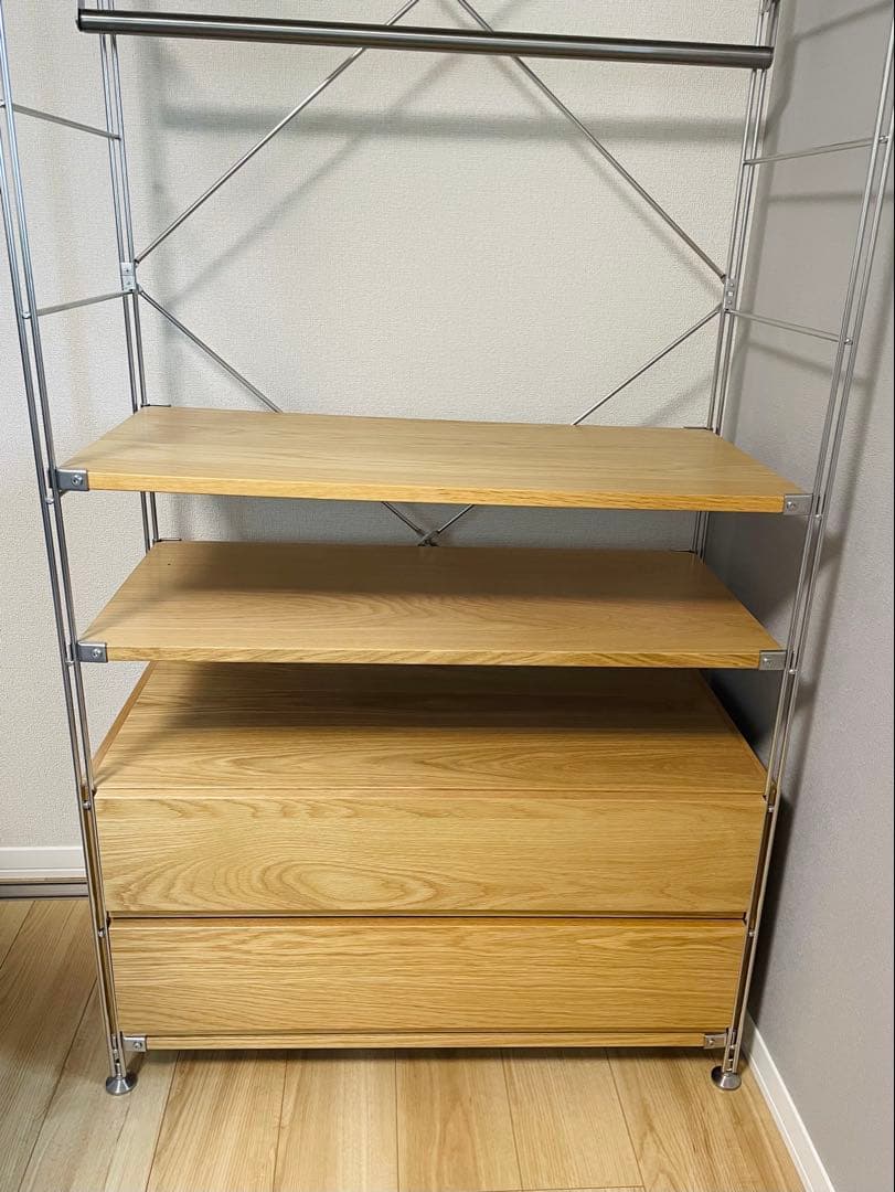 【美品】 無印良品 ステンレスユニットシェルフ オーク材 ワードローブセット