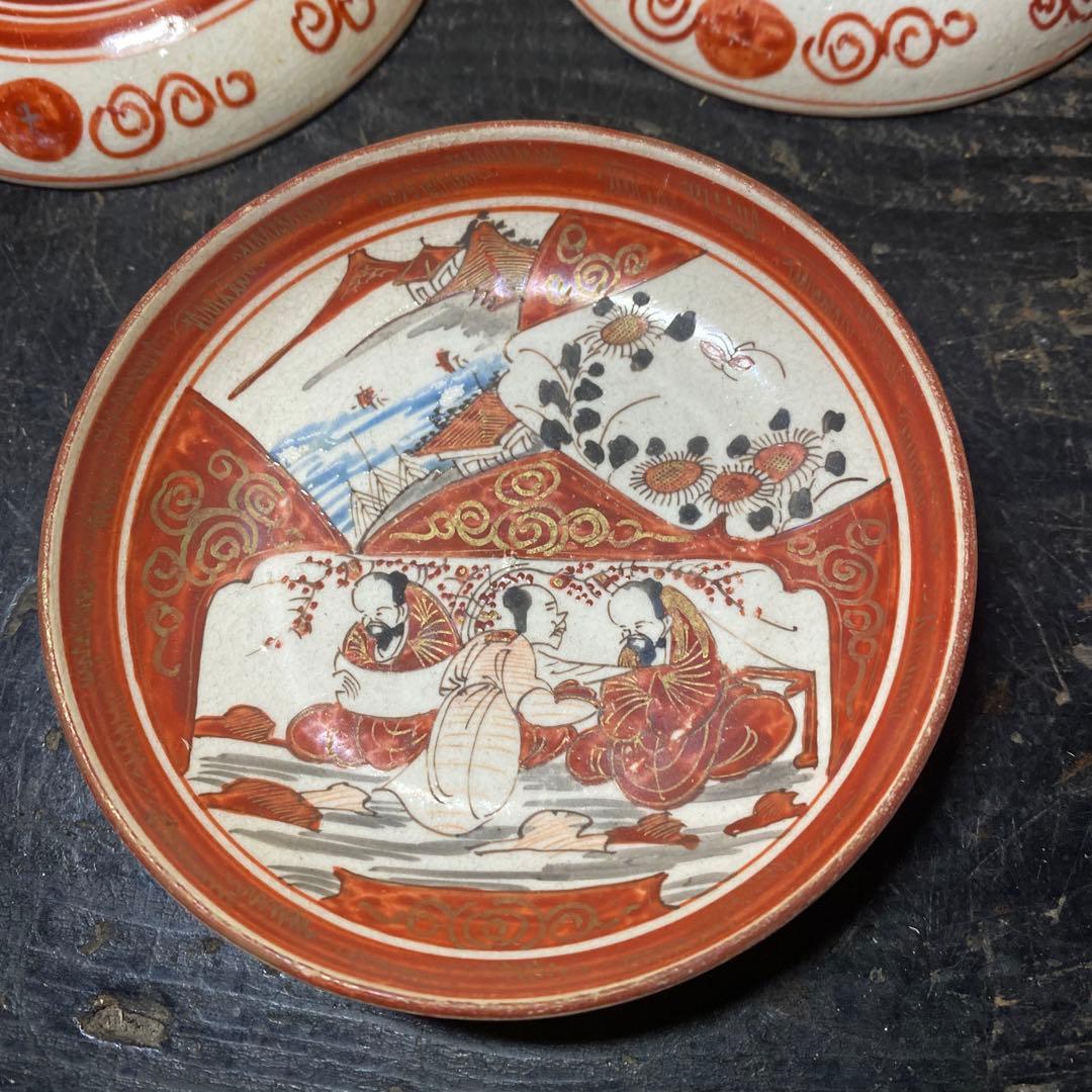 明治　九谷　赤絵小皿5枚セット