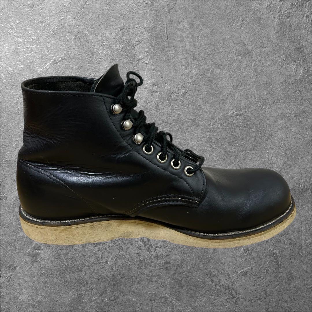 90s 8D 26cm RED WING 8165 刺繍羽タグ ワークブーツ 黒