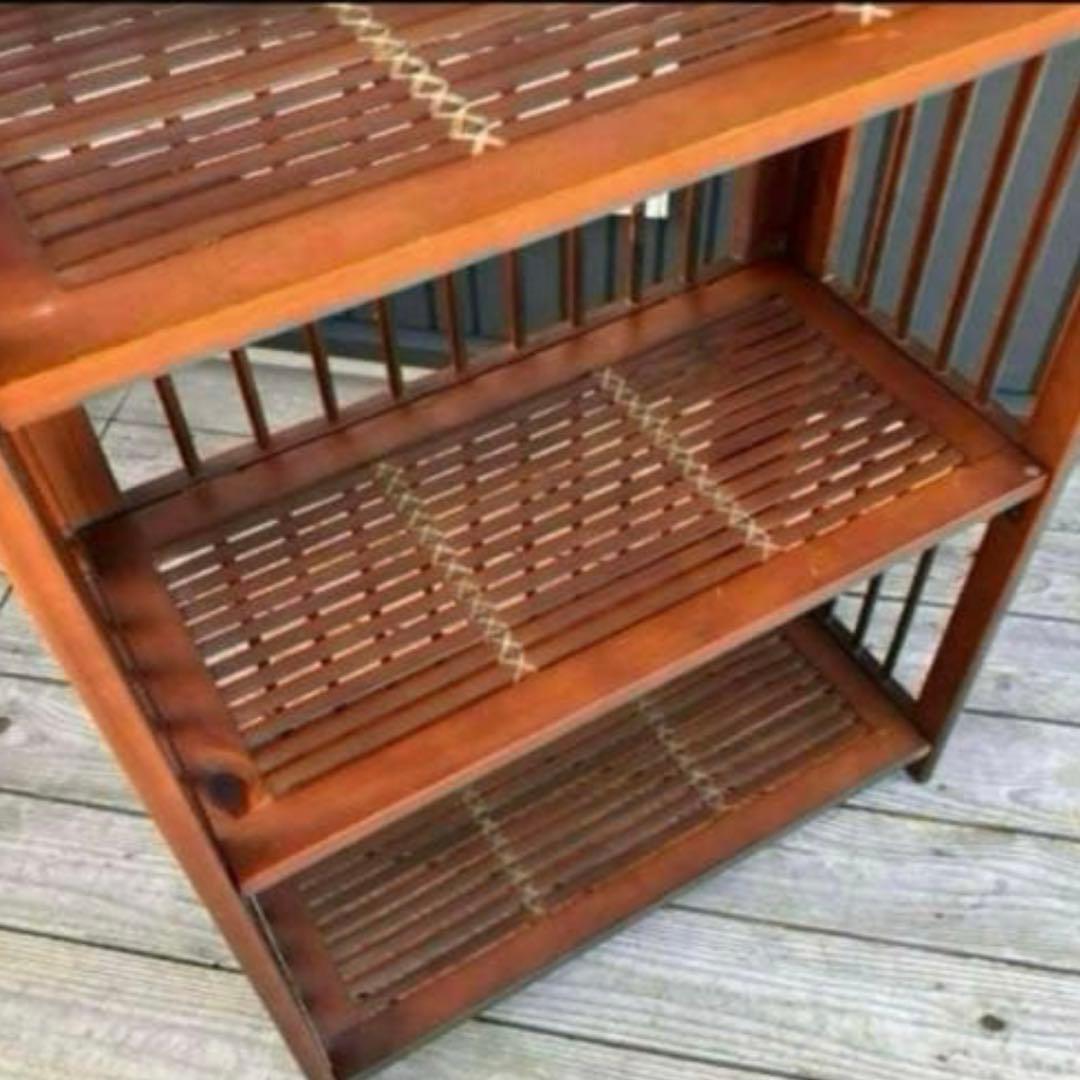 昭和レトロ 木製フレーム 4段折りたたみラック 飾り棚 花台 プランターラック