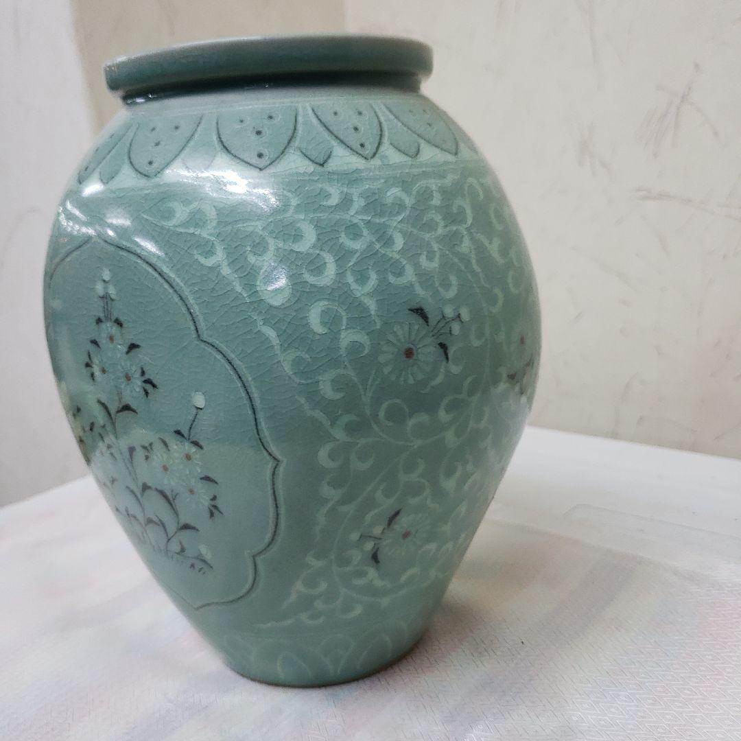 Ｂフライデー蔵出し特価青緑色の花瓶 陶器製作家物高さ21cm幅15cm×13cm