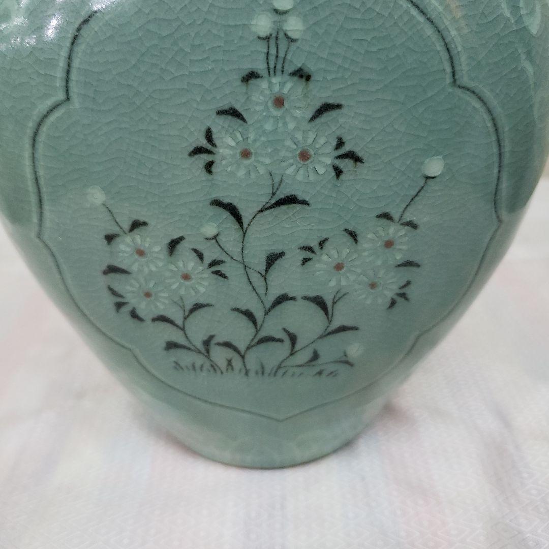 Ｂフライデー蔵出し特価青緑色の花瓶 陶器製作家物高さ21cm幅15cm×13cm