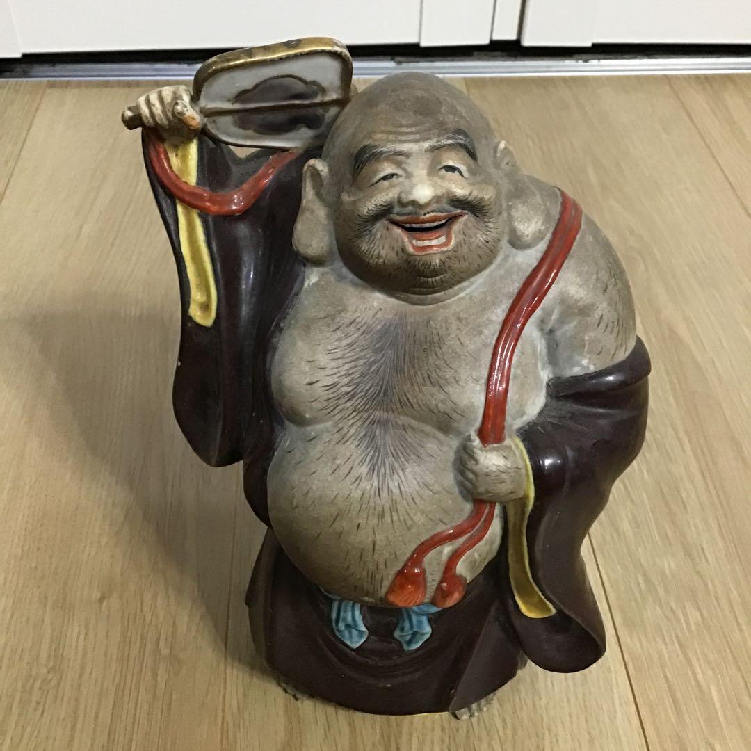 明治時代　九谷焼　布袋様　布袋さま　置物　縁起物　招福　商売繁盛