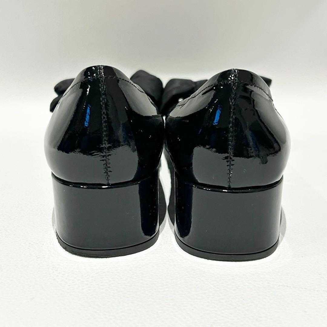 PRADA リボン ロゴ パンプス エナメル ブラック 37 1/2