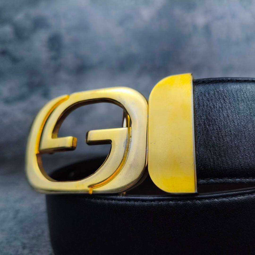 GUCCI グッチ レザー ウエストベルト インターロッキング ゴールドバックル