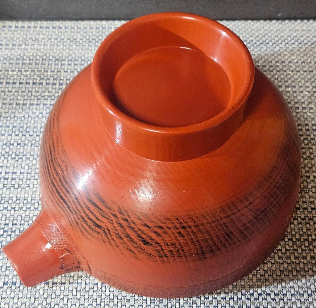天然木　くり貫き造　朱漆塗　根来仕上　口縁布張　片口椀　酒次　酒器　未使用品！