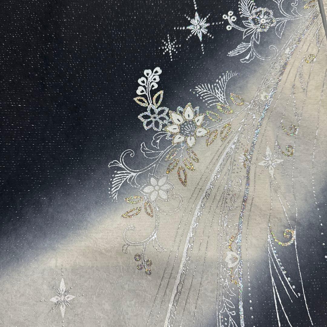 モノトーン キラキララインストーン訪問着 銀通し 白黒