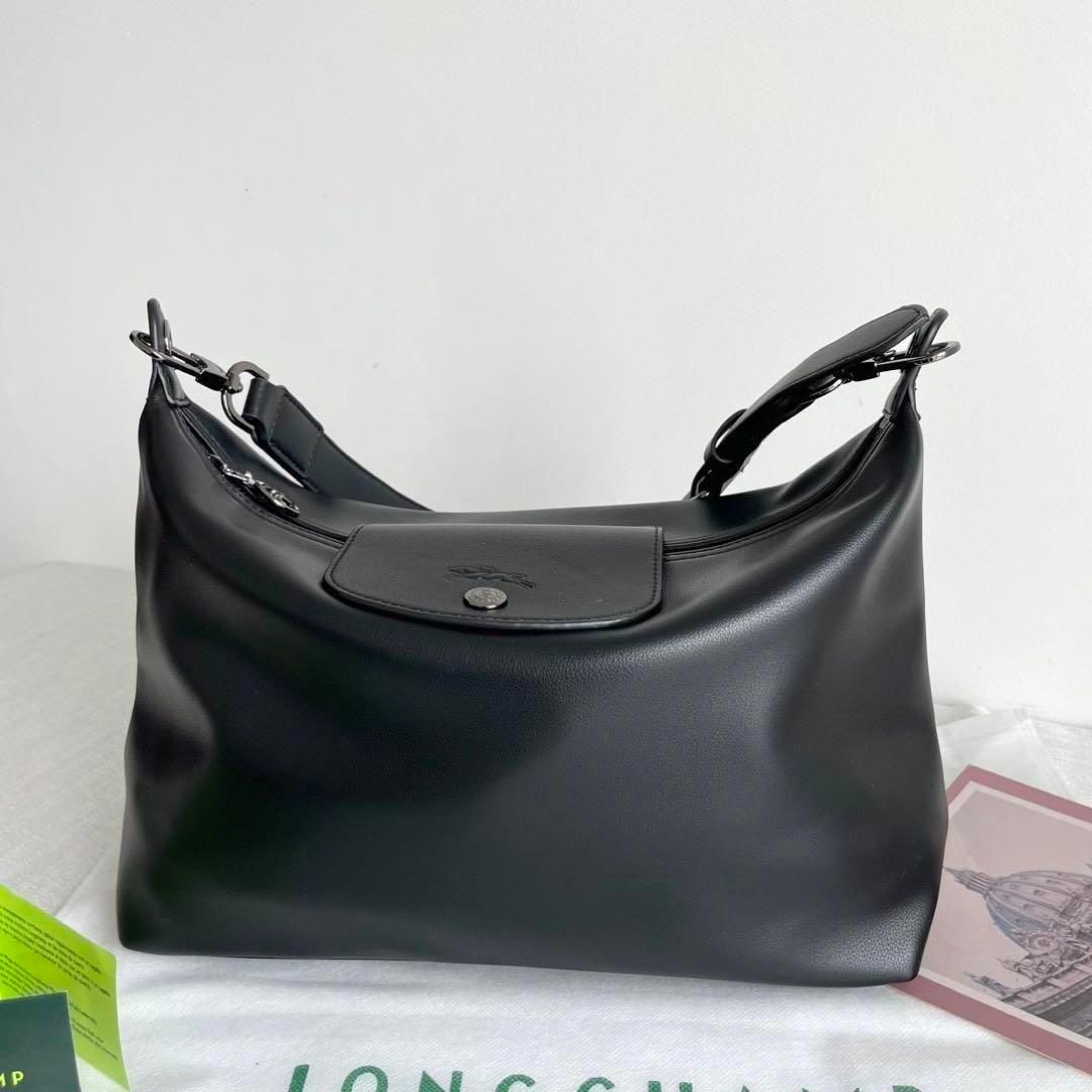 LONGCHAMP 新作 カーフスキン サイドバッグ ショルダーバッグ ブラック