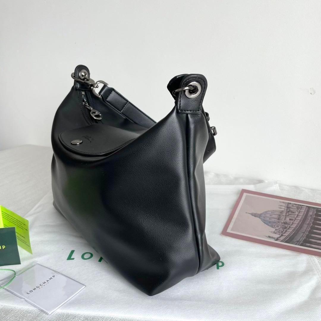 LONGCHAMP 新作 カーフスキン サイドバッグ ショルダーバッグ ブラック
