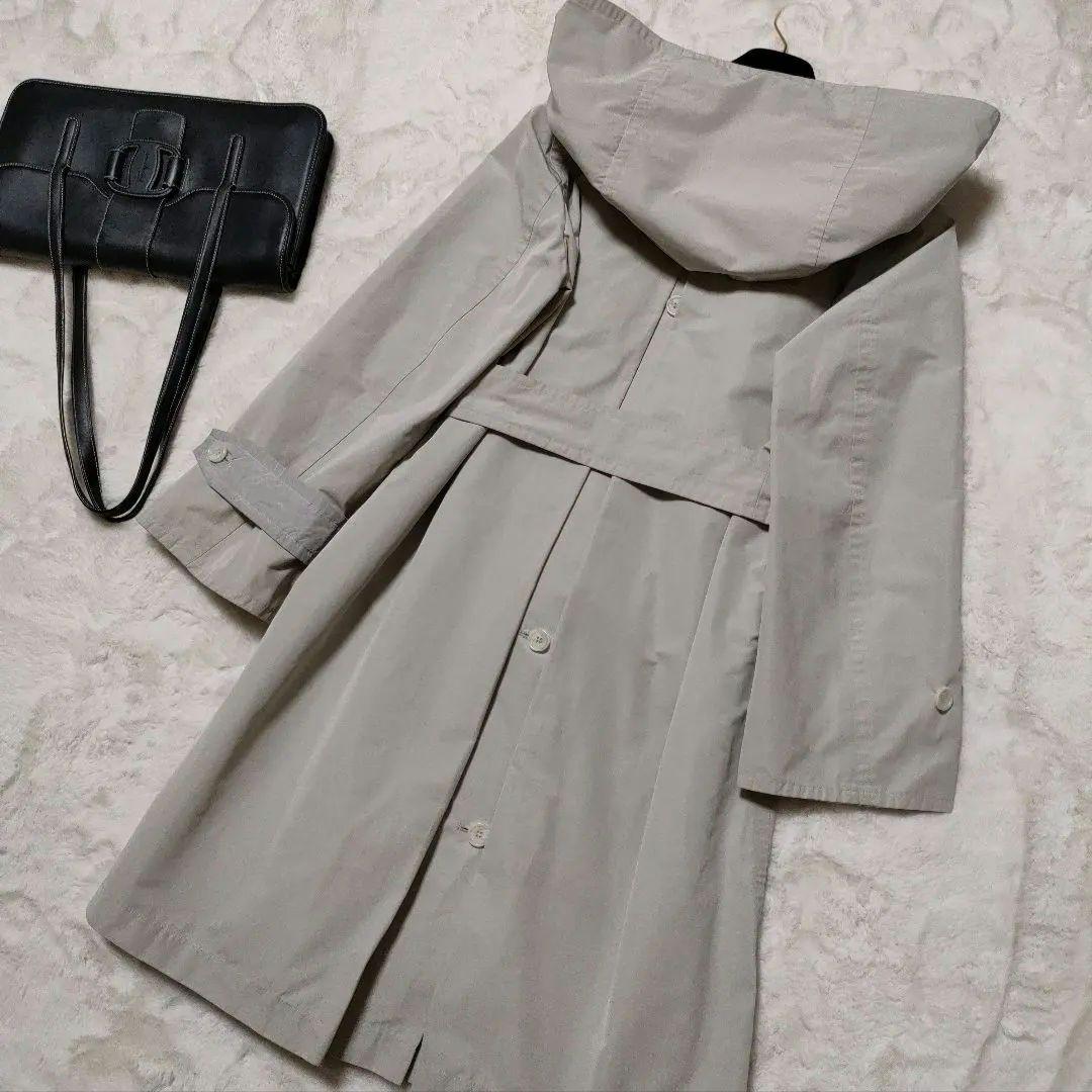 美品 Max Mara レインコート ロングコート グレー フード ベルト付き
