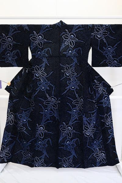 ★専用★美品 浴衣 有松絞り バチ衿 濃紺 菖蒲 身丈160cm お洒落 夏