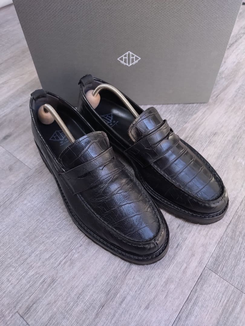 WH クロコダイル型押し ローファー 黒 サイズ7.5