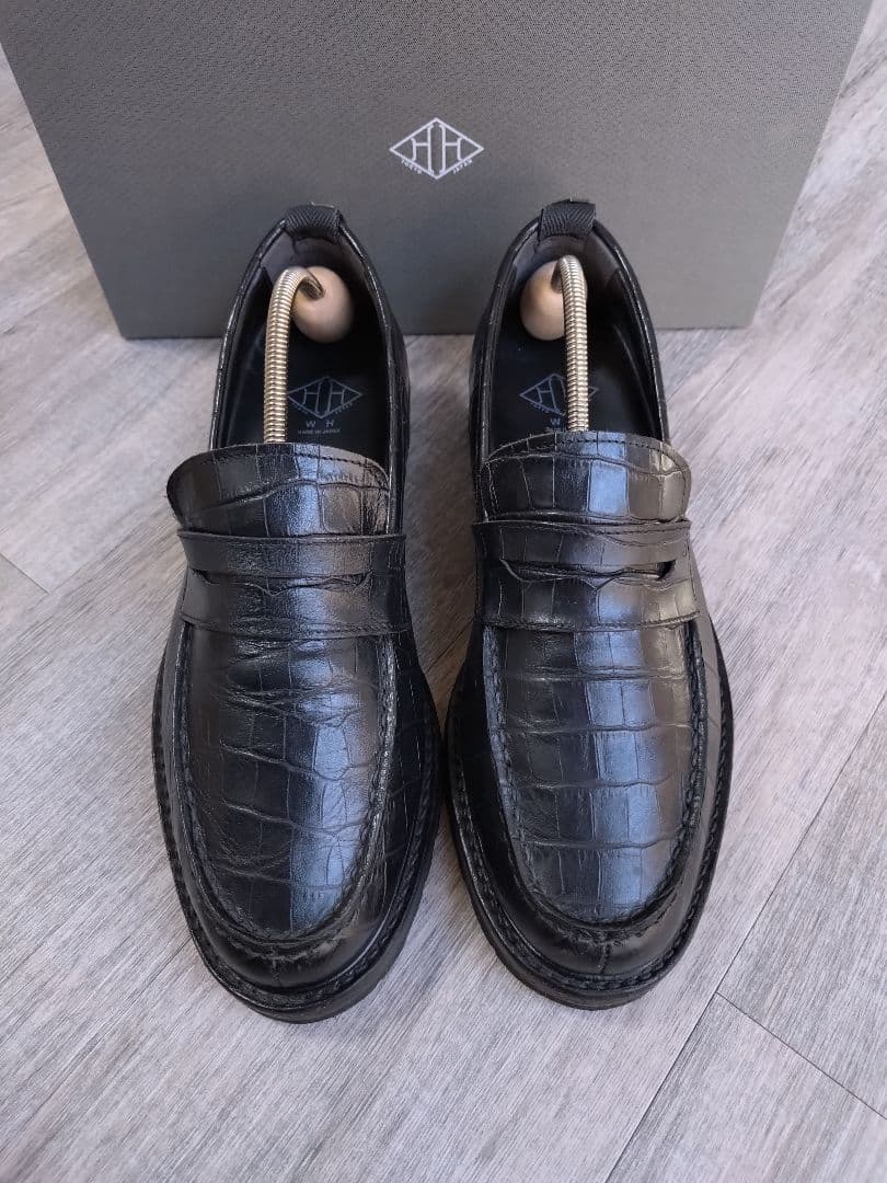 WH クロコダイル型押し ローファー 黒 サイズ7.5